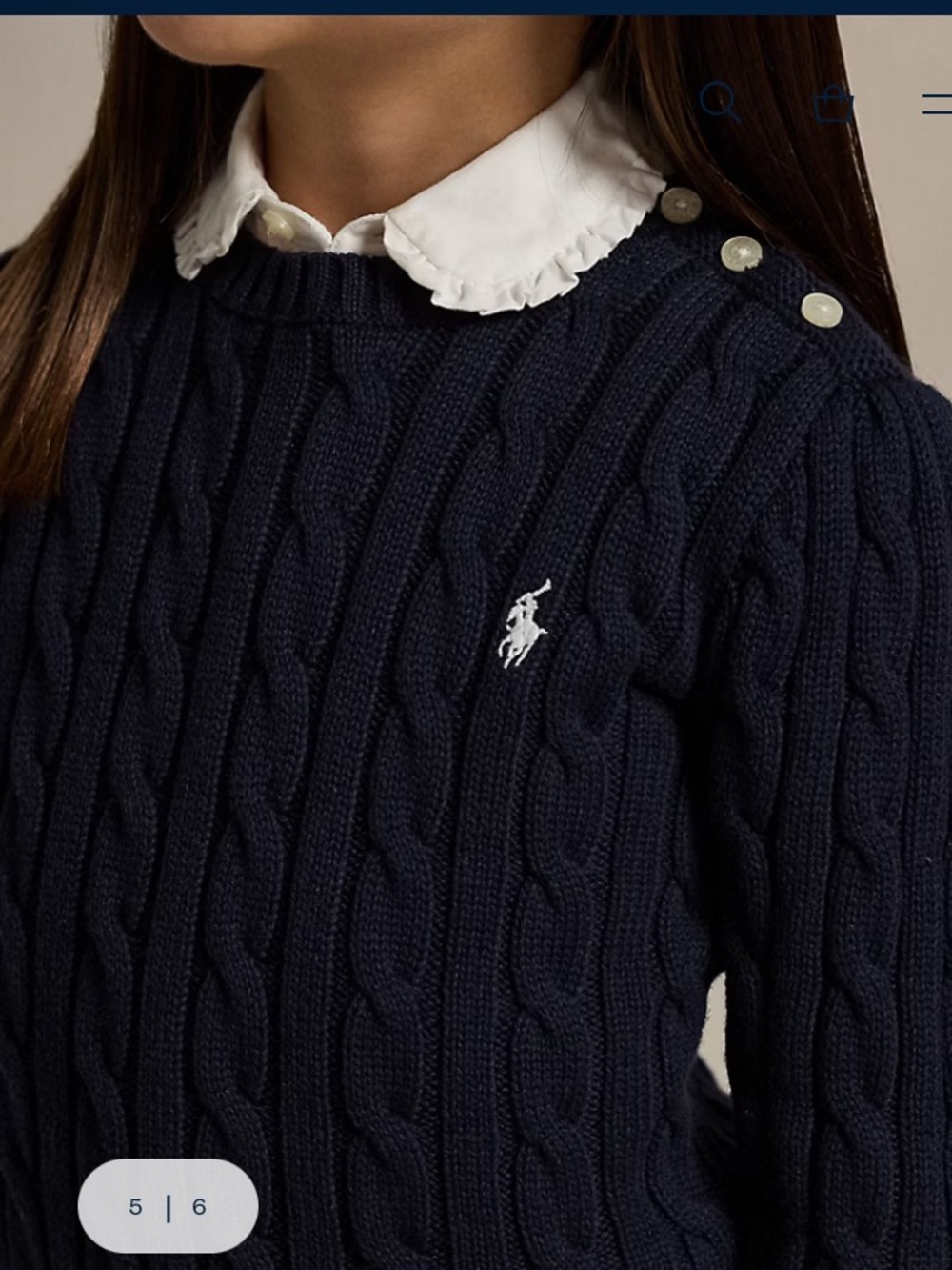 Polo Ralph Lauren Navy Cable-Knit Sweater with Pearl Buttons size 6x